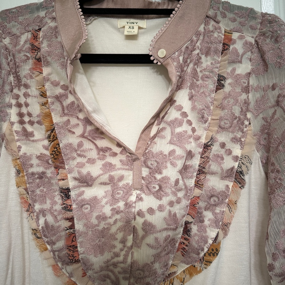 Tiny by Anthropologie Lace Bib Blouse in Pink and Cream NWOT - Picture 9 of 11